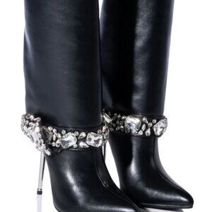 AZALEA WANG BRIAR BOOTIE BLACK Boots - SIZE 9 Rhinestone Crystal